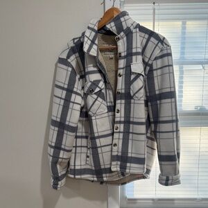 Men's Plaid Shacket Jacket - Gray & White